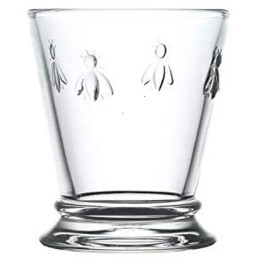 glas med bi på.