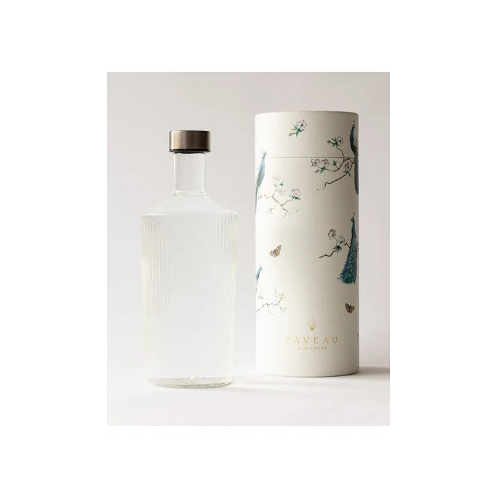 Paveau vandflaske i glas med låg i klart glas i farven White Haven.