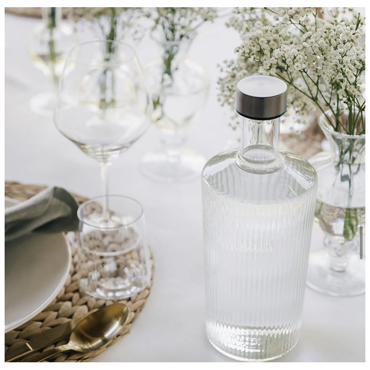 Paveau vandflaske i glas med låg i klart glas i farven White Haven.