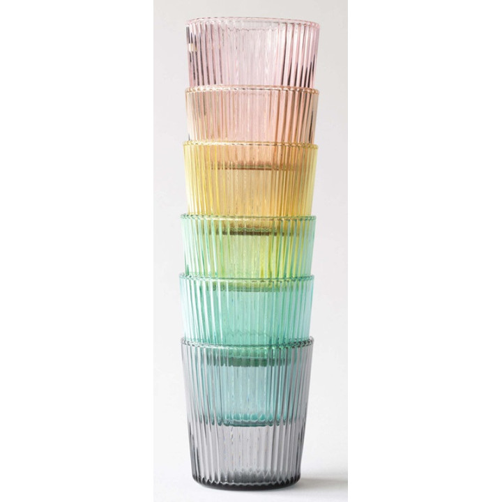 Paveau glas med riller i farven Twilight gråblå.