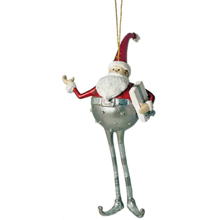 Juletræspynt julemand med lange ben og gave