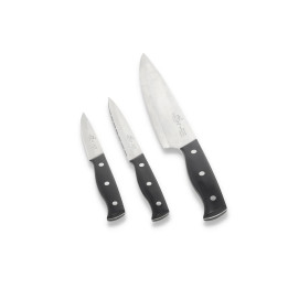 Knivsæt fra Lion Sabatier med kokkekniv, tomatkniv og urtekniv.